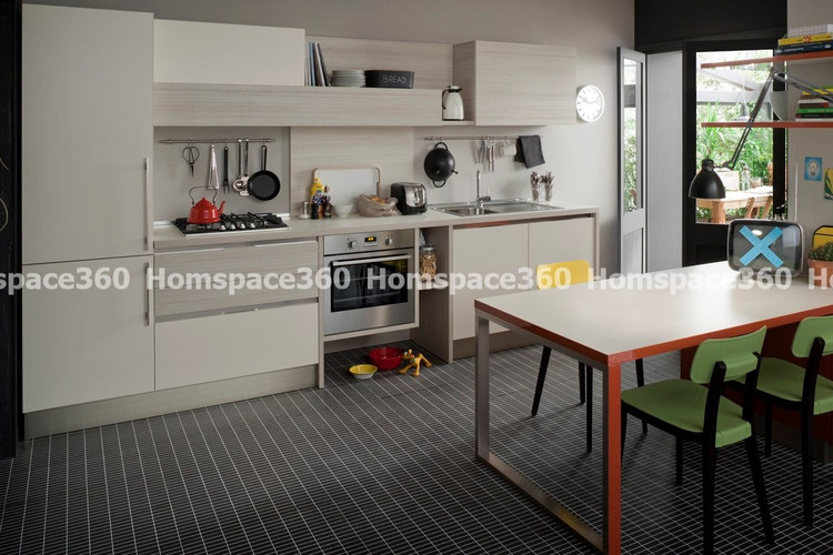 Nexa - Straight Line Modular Kitchen Design in White with Membrane Laminate  Acrylic Lacquered Glass Finish Options - HSV-SLK-2101