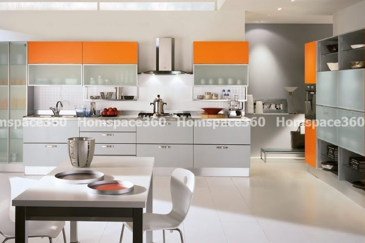 Nexa - Straight Line Modular Kitchen Design in Light Grey with Membrane Laminate  Acrylic Lacquered Glass Finish Options - HSV-SLK-2112