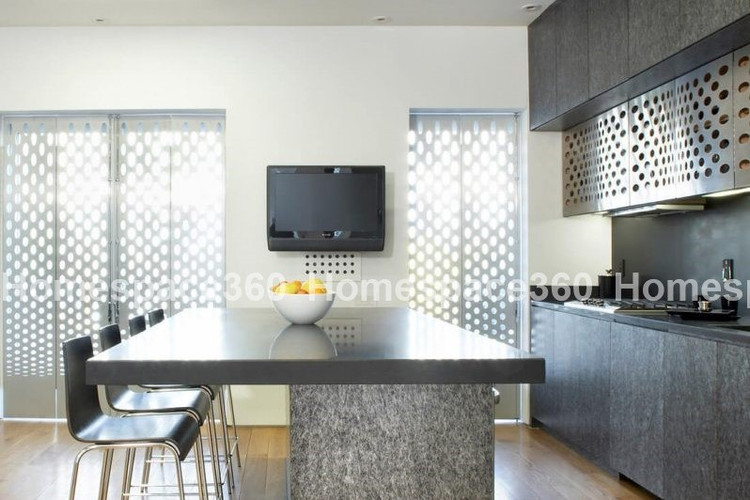 Nexa - Straight Line Modular Kitchen Design in Grey with Membrane Laminate  Acrylic Lacquered Glass Finish Options - HSV-SLK-2409