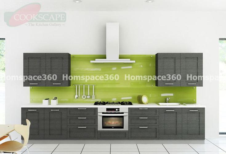 Nexa - Straight Line Modular Kitchen Design in Grey with Membrane Laminate  Acrylic Lacquered Glass Finish Options - HSV-SLK-2511