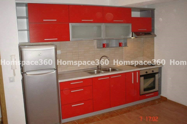 Nexa - Straight Line Modular Kitchen Design in Red with Membrane Laminate  Acrylic Lacquered Glass Finish Options - HSV-SLK-2606