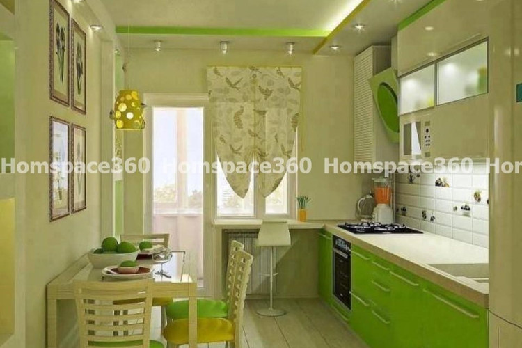 Nexa - Straight Line Modular Kitchen Design in Green with Membrane Laminate  Acrylic Lacquered Glass Finish Options - HSV-SLK-2608
