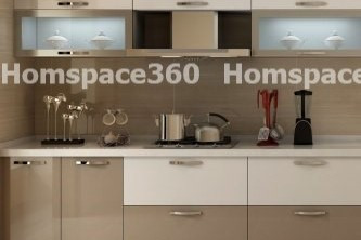 Nexa - Straight Line Modular Kitchen Design in Light Brown & White Cream with Membrane Laminate  Acrylic Lacquered Glass Finish Options - HSV-SLK-2702