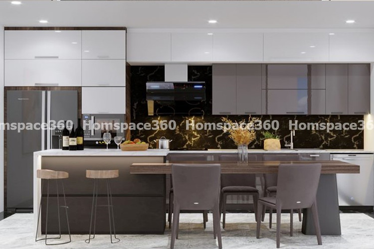 Nexa - Straight Line Modular Kitchen Design in White & Brown with Membrane Laminate  Veneer Finish Options - HSV-SLK-2814