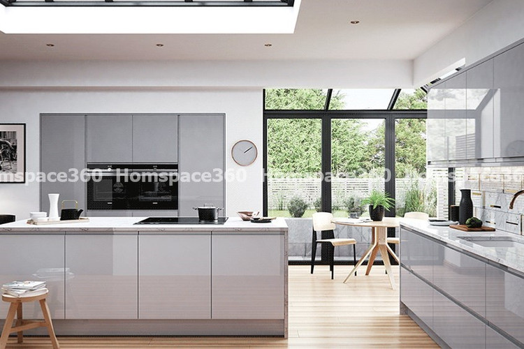 Nexa - Straight Line Modular Kitchen Design in White with Membrane Laminate  Acrylic Lacquered Glass Finish Options - HSV-SLK-2815