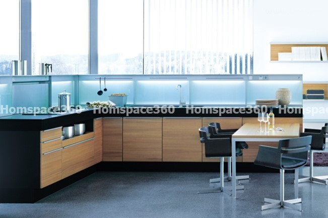 Nexa - L Shaped Modular Kitchen Design in Light Brown with Membrane Laminate  Veneer Finish Options - HSV-LSK-2111