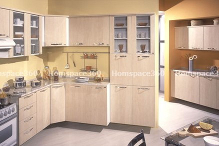 Nexa - L Shaped Modular Kitchen Design in Light Brown with Membrane Laminate  Veneer Finish Options - HSV-LSK-2201