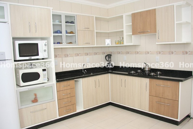 Nexa - L Shaped Modular Kitchen Design in Light Brown with Membrane Laminate  Veneer Finish Options - HSV-LSK-2203