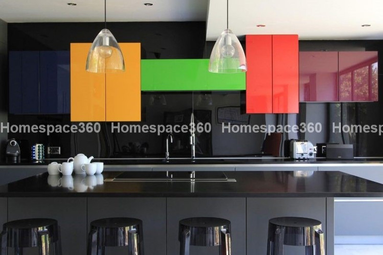Nexa - Straight Line Modular Kitchen Design in Black with Membrane Laminate  Acrylic Lacquered Glass Finish Options - HSV-PLK-2403