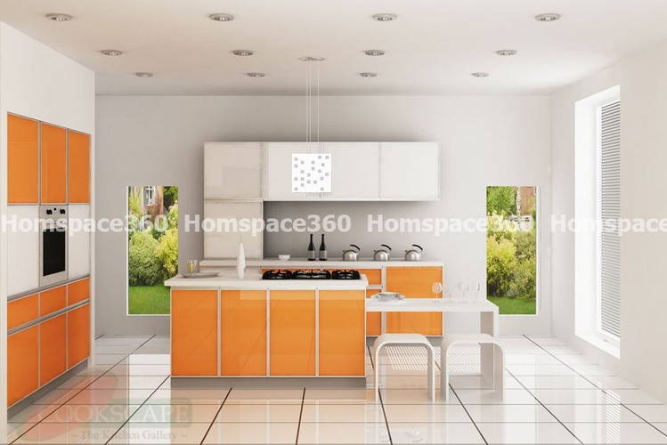 Nexa - Parallel Modular Kitchen Design in Orange & white with Membrane Laminate  Acrylic Lacquered Glass Finish Options - HSV-PLK-2501
