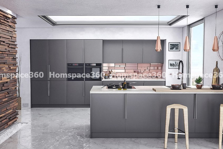 Nexa - Parallel Modular Kitchen Design in Grey with Membrane Laminate  Acrylic Lacquered Glass Finish Options - HSV-PLK-2813