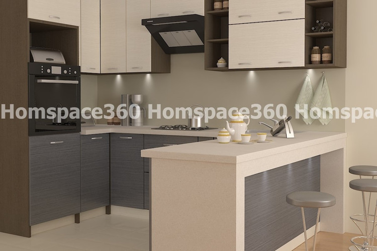 Nexa - U Shaped Modular Kitchen Design in White & Grey with Membrane Laminate  Acrylic Lacquered Glass Finish Options - HSV-USK-2302