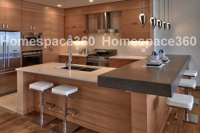 Nexa - U Shaped Modular Kitchen Design in Light Brown with Membrane Laminate  Acrylic Lacquered Glass Finish Options - HSV-USK-2407