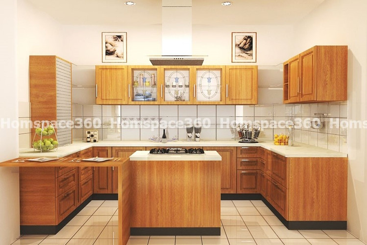 Nexa - U Shaped Modular Kitchen Design in Brown with Membrane Laminate  Veneer Finish Options - HSV-USK-2505