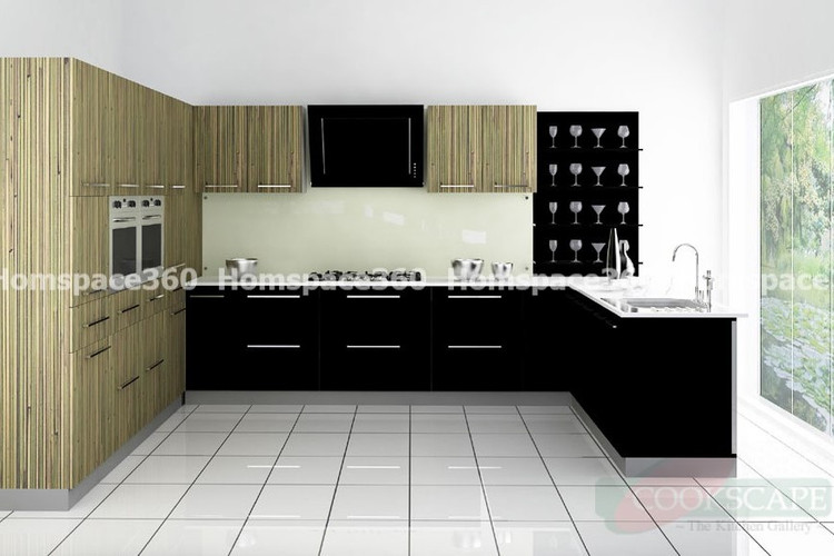 Nexa - U Shaped Modular Kitchen Design in Brown & Black with Membrane Laminate  Veneer Finish Options - HSV-USK-2506