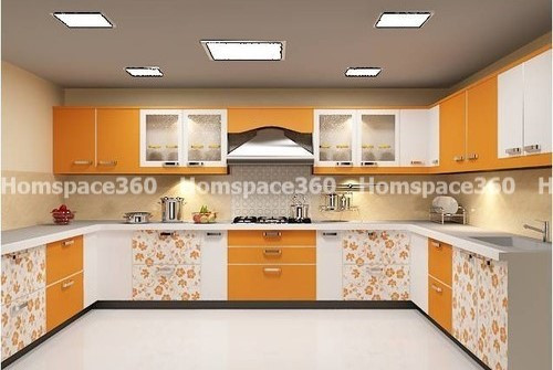 Nexa - U Shaped Modular Kitchen Design in Yellow & White with Membrane Laminate  Acrylic Lacquered Glass Finish Options - HSV-USK-2704
