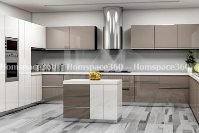 Nexa - U Shaped Modular Kitchen Design in Grey & White with Membrane Laminate  Acrylic Lacquered Glass Finish Options - HSV-USK-2807