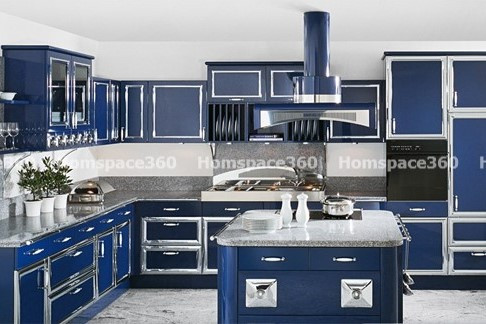 Nexa - L Shaped Modular Kitchen Design in Blue with Membrane Laminate  Acrylic Lacquered Glass Finish Options - HSV-LSK-2114