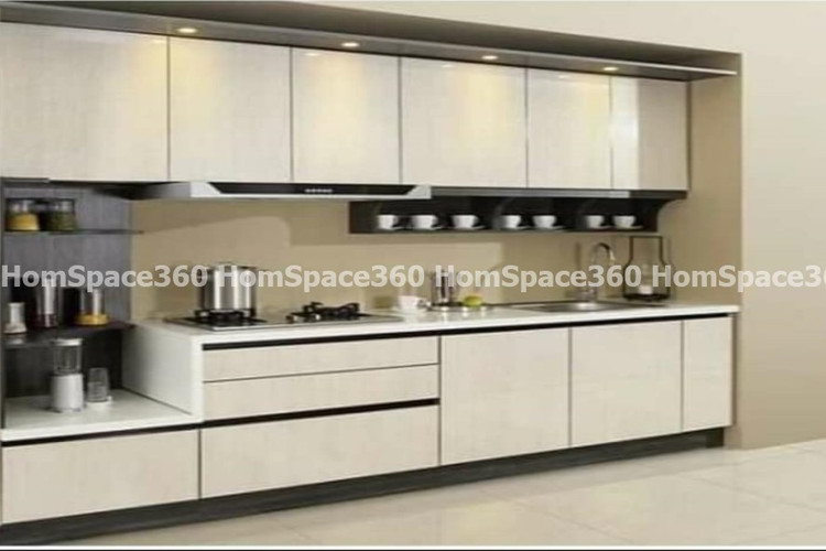 Nexa - Straight Line Modular Kitchen Design in Ivory with Membrane Laminate  Acrylic Lacquered Glass Finish Options - HSV-SLK-1008