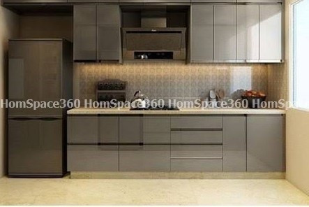 Nexa - Straight Line Modular Kitchen Design in Light Brown with Membrane Laminate  Acrylic Lacquered Glass Finish Options - HSV-SLK-1023