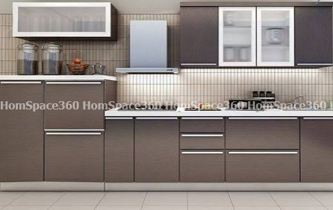 Nexa - Straight Line Modular Kitchen Design in Brown & White with Membrane Laminate  Acrylic Lacquered Glass Finish Options - HSV-SLK-1024