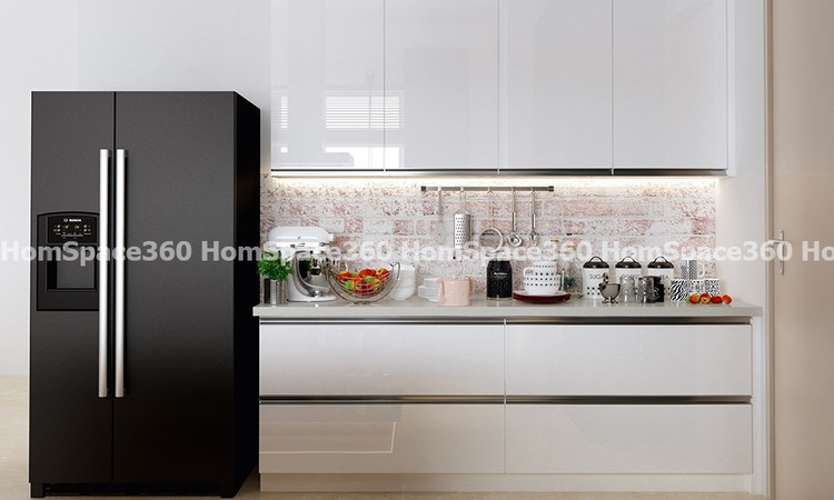 Nexa - Straight Line Modular Kitchen Design in White with Membrane Laminate  Acrylic Lacquered Glass Finish Options - HSV-SLK-1026