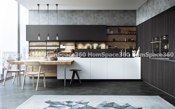 Nexa - Straight Line Modular Kitchen Design in Dark Brown & White with Membrane Laminate  Acrylic Lacquered Glass Finish Options - HSV-SLK-1031