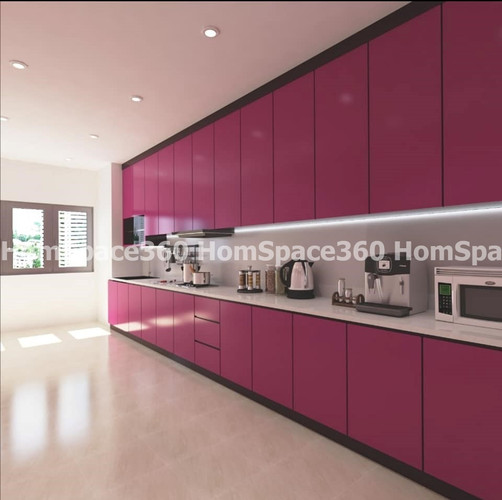 Nexa - Straight Line Modular Kitchen Design in Dark Pink with Membrane Laminate  Acrylic Lacquered Glass Finish Options - HSV-SLK-1033
