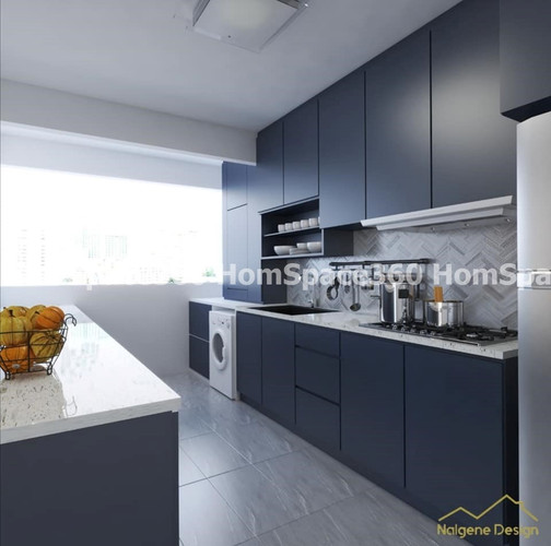 Nexa - Straight Line Modular Kitchen Design in Dark Blue with Membrane Laminate  Acrylic Lacquered Glass Finish Options - HSV-SLK-1048