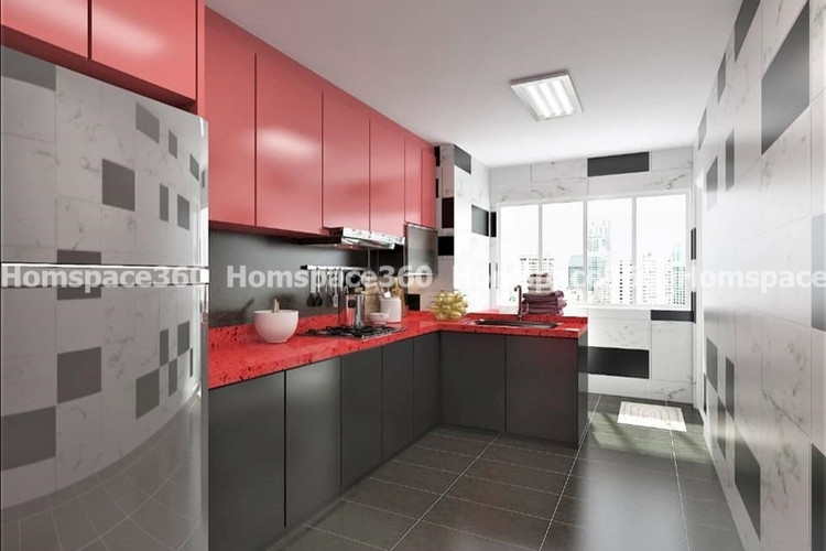 Nexa - L Shaped Modular Kitchen Design in Red & Grey with Membrane Laminate  Acrylic Lacquered Glass Finish Options - HSV-LSK-1004