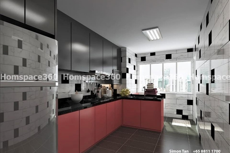 Nexa - L Shaped Modular Kitchen Design in Black & Red with Membrane Laminate  Acrylic Lacquered Glass Finish Options - HSV-LSK-1012