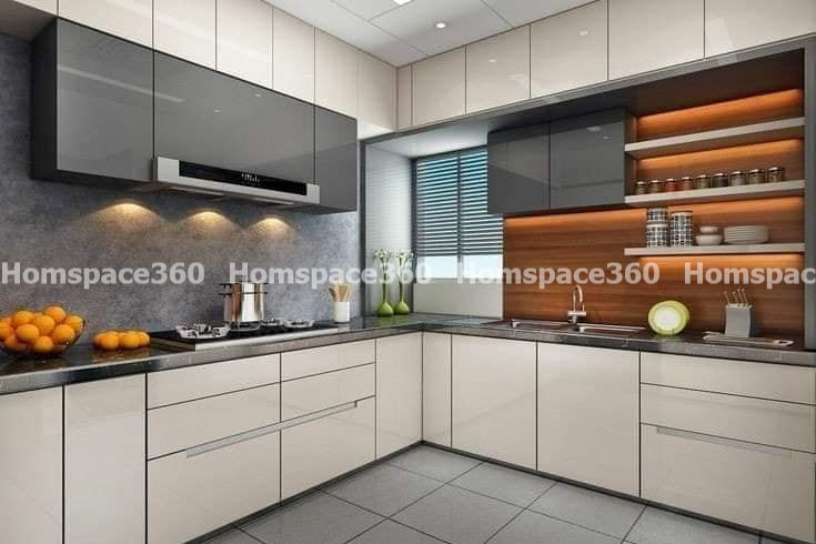 Nexa - L Shaped Modular Kitchen Design in White with Membrane Laminate  Acrylic Lacquered Glass Finish Options - HSV-LSK-1014