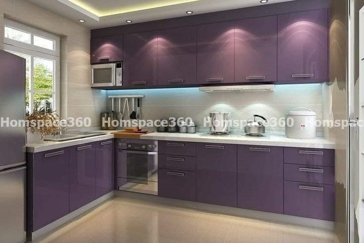 Nexa - L Shaped Modular Kitchen Design in Purple with Membrane Laminate  Acrylic Lacquered Glass Finish Options - HSV-LSK-1017