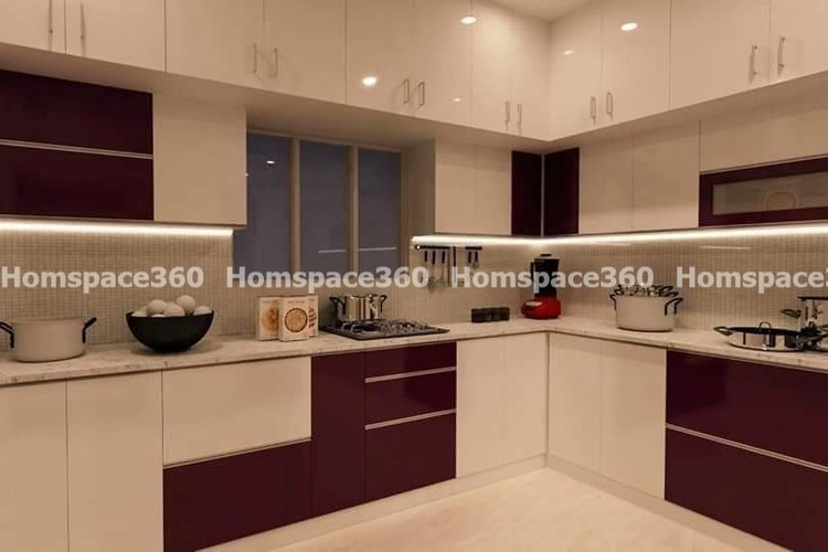 Nexa - L Shaped Modular Kitchen Design in White & Purple with Membrane Laminate  Acrylic Lacquered Glass Finish Options - HSV-LSK-1019