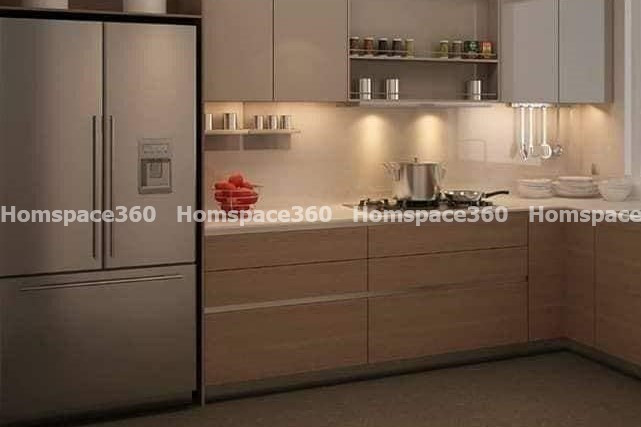 Nexa - L Shaped Modular Kitchen Design in Wood Grain with Membrane Laminate  Veneer Finish Options - HSV-LSK-1021