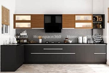 Nexa - L Shaped Modular Kitchen Design in Black with Membrane Laminate  Acrylic Lacquered Glass Finish Options - HSV-LSK-1040