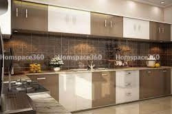 Nexa - L Shaped Modular Kitchen Design in Brown & White with Membrane Laminate  Acrylic Lacquered Glass Finish Options - HSV-LSK-1042