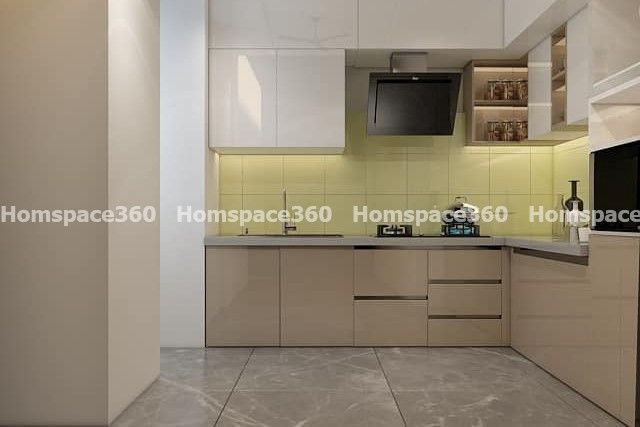 Nexa - L Shaped Modular Kitchen Design in Light Crème with Membrane Laminate  Acrylic Lacquered Glass Finish Options - HSV-LSK-1047