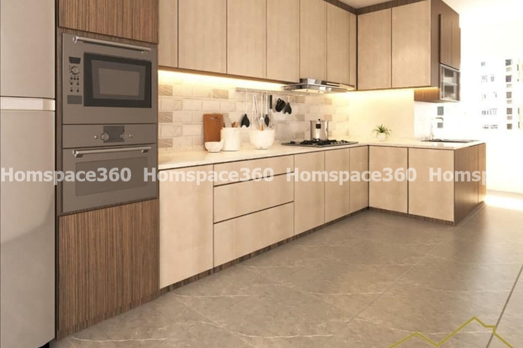 Nexa - L Shaped Modular Kitchen Design in Light Grey & White with Membrane Laminate  Acrylic Lacquered Glass Finish Options - HSV-LSK-1051