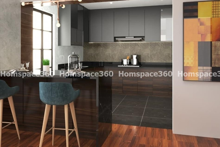Nexa - L Shaped Modular Kitchen Design in Black with Membrane Laminate  Acrylic Lacquered Glass Finish Options - HSV-LSK-1052