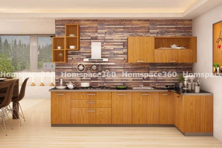 Nexa - L Shaped Modular Kitchen Design in Wood Grain with Membrane Laminate  Veneer Finish Options - HSV-LSK-1073