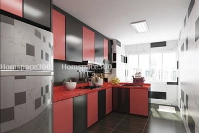 Nexa - L Shaped Modular Kitchen Design in Red Wine & Black with Membrane Laminate  Acrylic Lacquered Glass Finish Options - HSV-LSK-1078