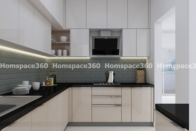 Nexa - L Shaped Modular Kitchen Design in Cream White with Membrane Laminate  Acrylic Lacquered Glass Finish Options - HSV-LSK-3016