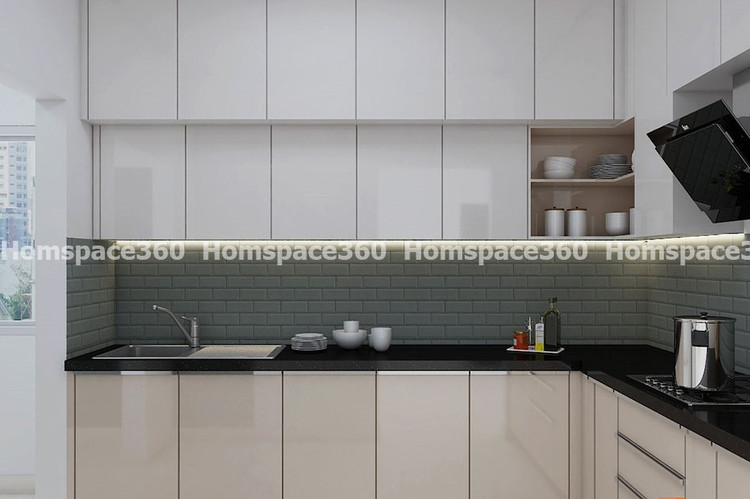 Nexa - L Shaped Modular Kitchen Design in Cream White with Membrane Laminate  Acrylic Lacquered Glass Finish Options - HSV-LSK-3017