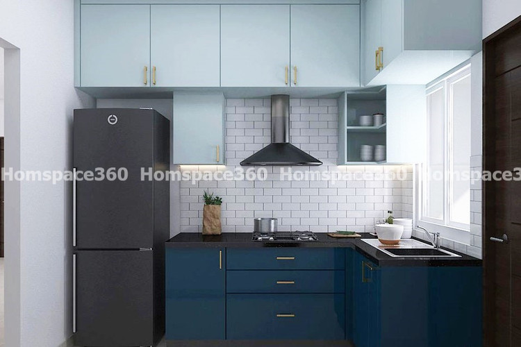 Nexa - L Shaped Modular Kitchen Design in Deep Blue with Membrane Laminate  Acrylic Lacquered Glass Finish Options - HSV-LSK-3019