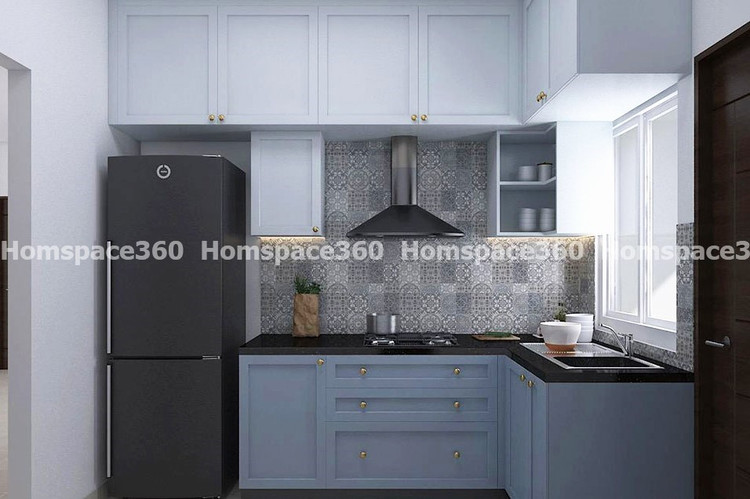 Nexa - L Shaped Modular Kitchen Design in Light Blue with Membrane Laminate  Acrylic Lacquered Glass Finish Options - HSV-LSK-3020