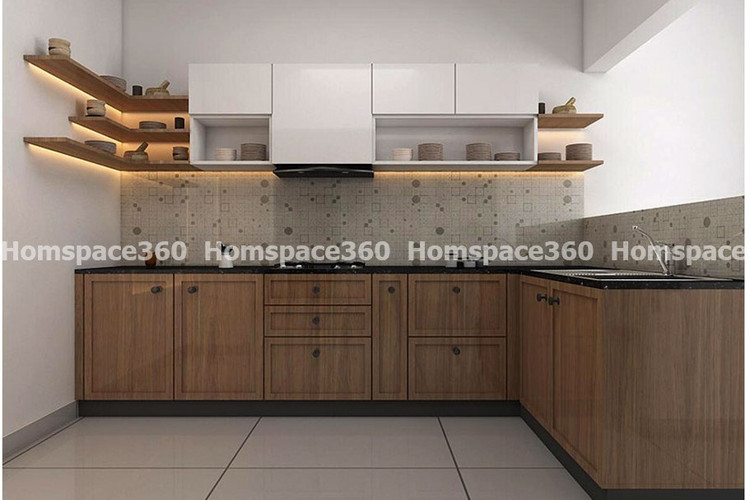 Nexa - L Shaped Modular Kitchen Design in Brown Wood with Membrane Laminate  Veneer Finish Options - HSV-LSK-3021