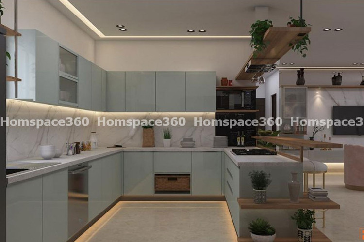 Nexa - Parallel Modular Kitchen Design in Light Green with Membrane Laminate  Acrylic Lacquered Glass Finish Options - HSV-USK-3006