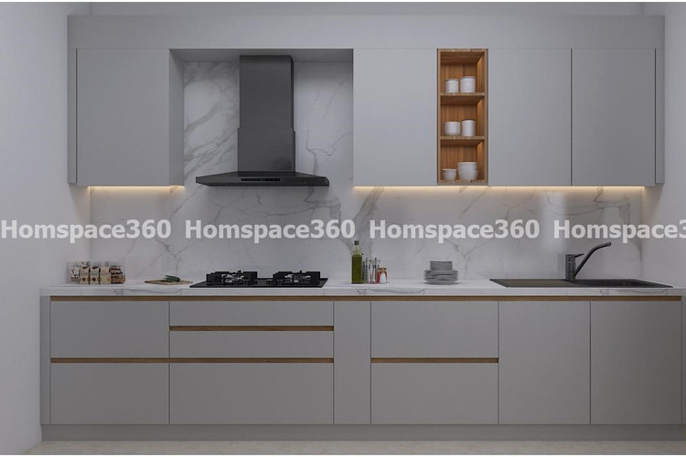 Nexa - Straight Line Modular Kitchen Design in White with Membrane Laminate  Acrylic Lacquered Glass Finish Options - HSV-SLK-3003