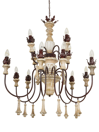 Online India Home Interior Luxury Decorative Fancy Light - Emerald Chandelier Light - French Rustic Brown 37 Inch Wide Double-Tiered Wooden & Iron 12-Light Ceiling Jhumar Chandelier Light